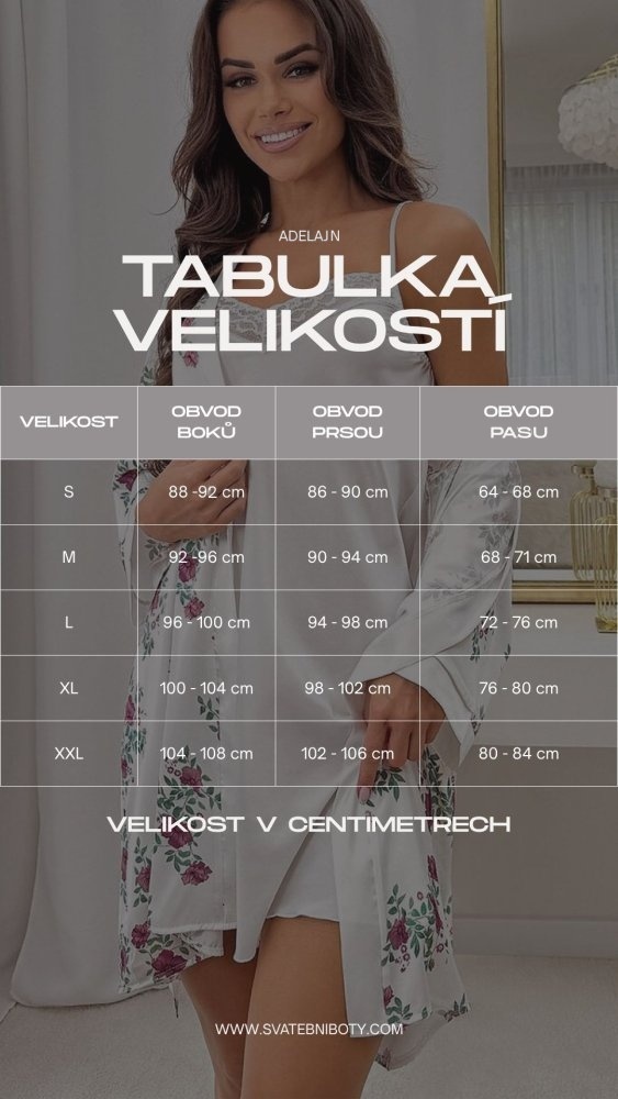 Tabulka velikostí dámského bavlněného pyžama Samantha