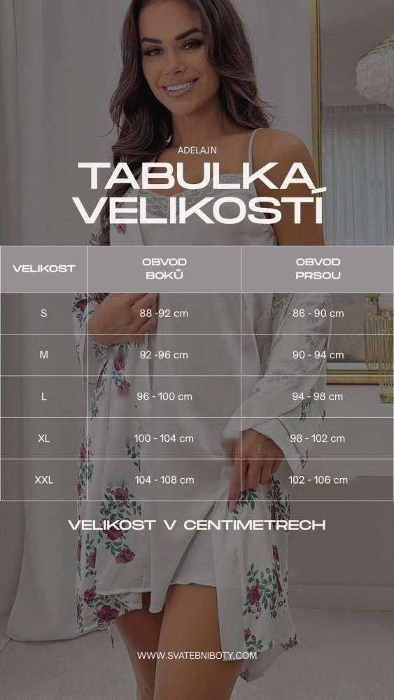 Tabulka velikostí dámského saténového županu Lili